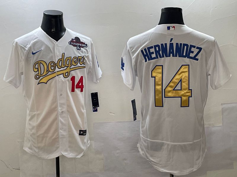 Men Los Angeles Dodgers #14 Hernandez White Elite 2025 Nike MLB Jersey style 4